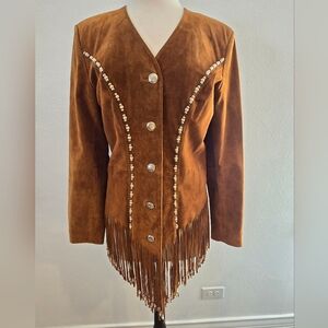 Cripple Creek NWT Suede Leather Fringe Concho Beaded Western Jacket Size Medium